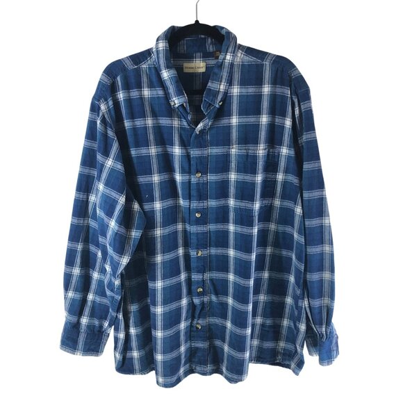Hobbs Creek Mens Flannel Shirt Button Down Chest Pocket Cotton Plaid Blue 2XL - Picture 1 of 4